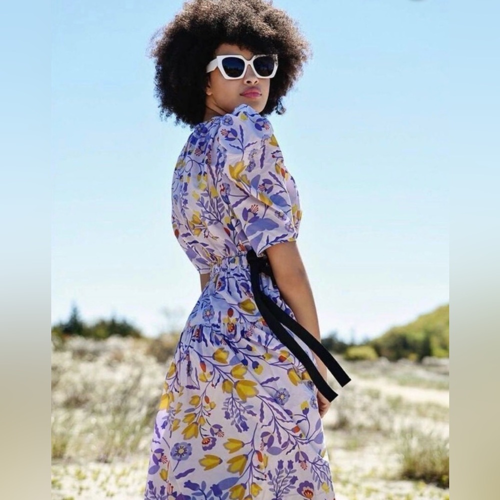 $269 NWT JESSIE ZHAO PURPLE FLORAL MIDI DRESS | SIZE 6 - Picture 2 of 3